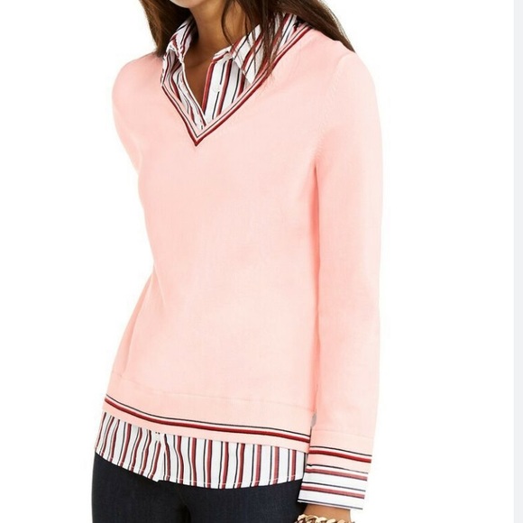 Tommy Hilfiger Sweaters - Women’s Tommy Hilfiger Large Layered Look Pink Sweater